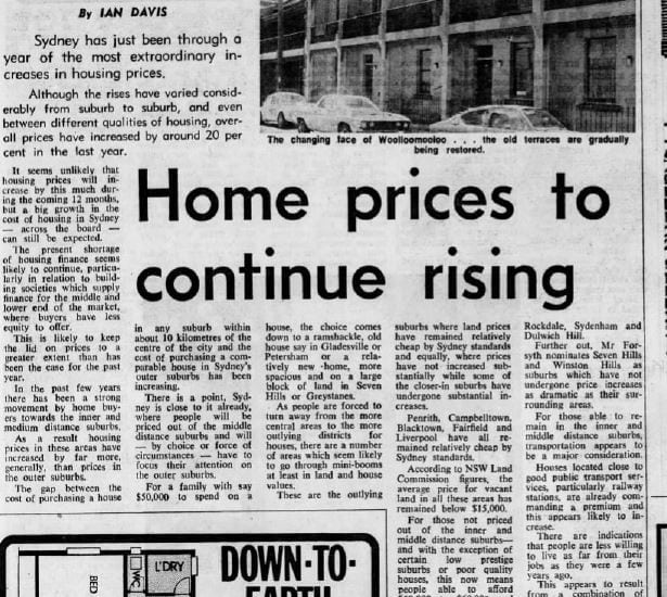 Sydney Morning Herald 1979 - home prices rising